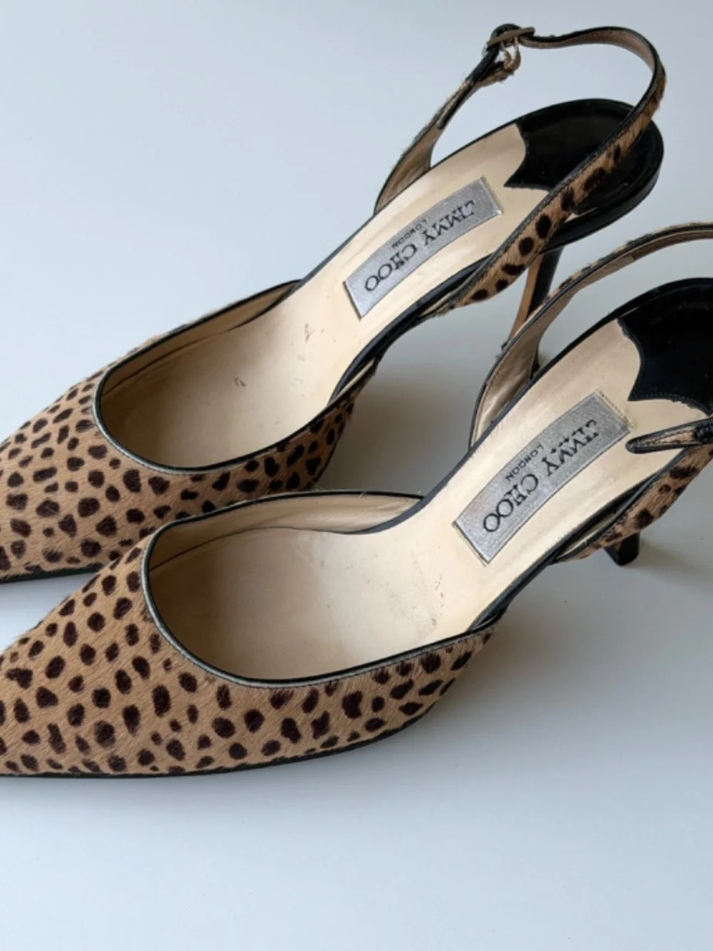Vintage Jimmy Choo leopard pony hair slingback, IT 40